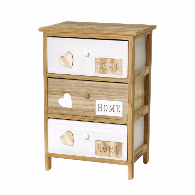Vestiamo Casa Mobiletto Multiuso con 3 Cassetti Linea Woodhandy in Legno Naturale e Bianco H 58 cm x L 40 cm x P 29 cm