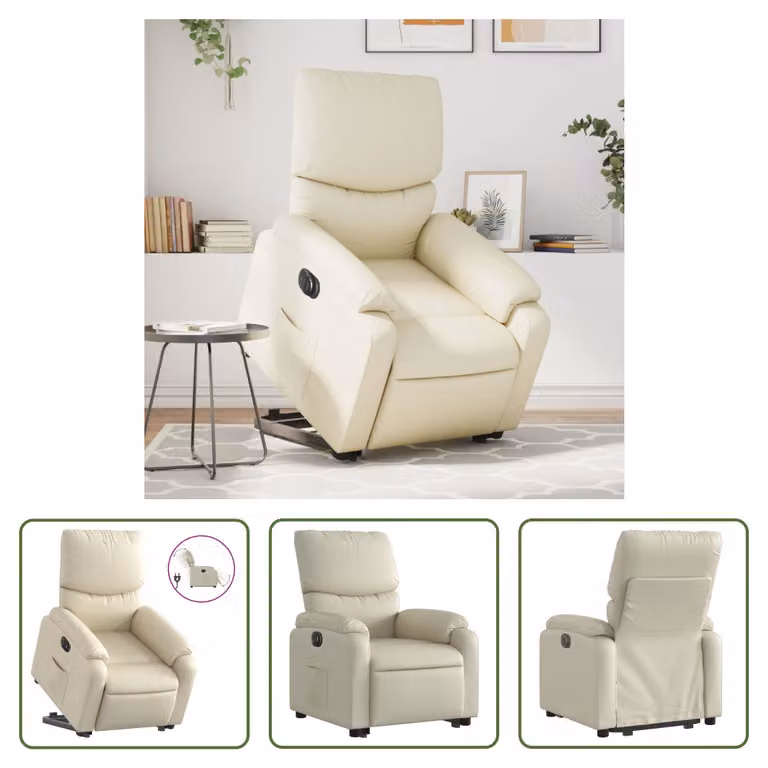 The Living Store Poltrona relax con supporto elettrico in Pelle finta color crema