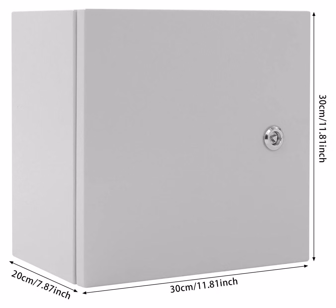 Quadro di distribuzione elettrico per esterni - Cassetta di distribuzione da montaggio a parete - Grado di protezione IP65 (resistente all'acqua) - Grado di protezione IK08 (resistente agli urti) - Con serratura - Materiale: metallo - Dimensioni: 30x30x20