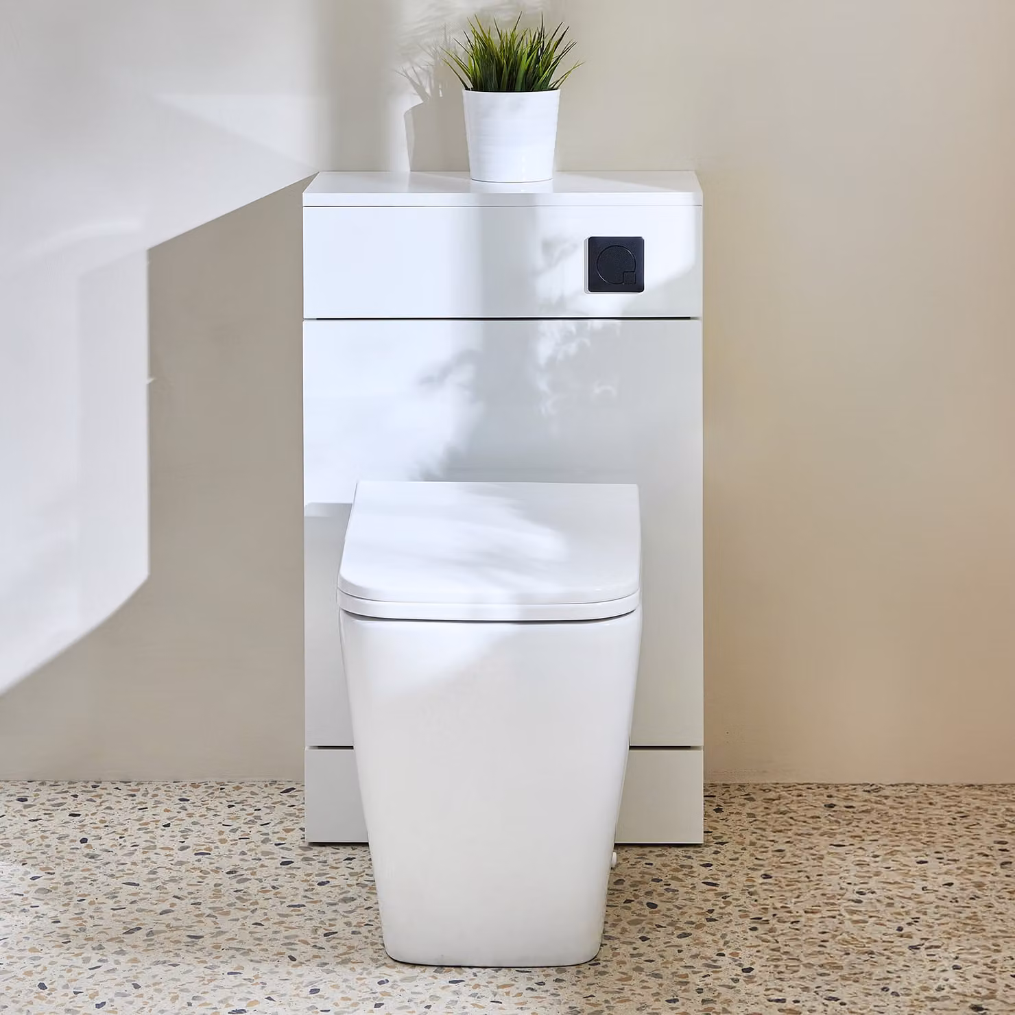 Mobile WC da 500 con Sanitario Sandford - Bianco - Pulsante di Scarico Nero - Cluo