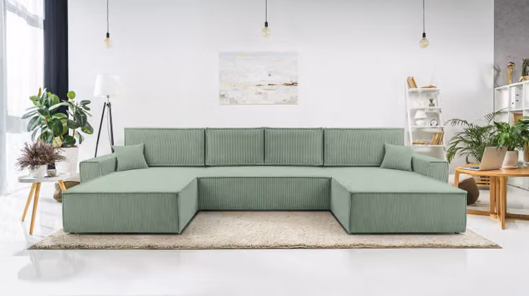 AX LIVING Divano a U verde salvia con funzione letto - Cedria U 389cm