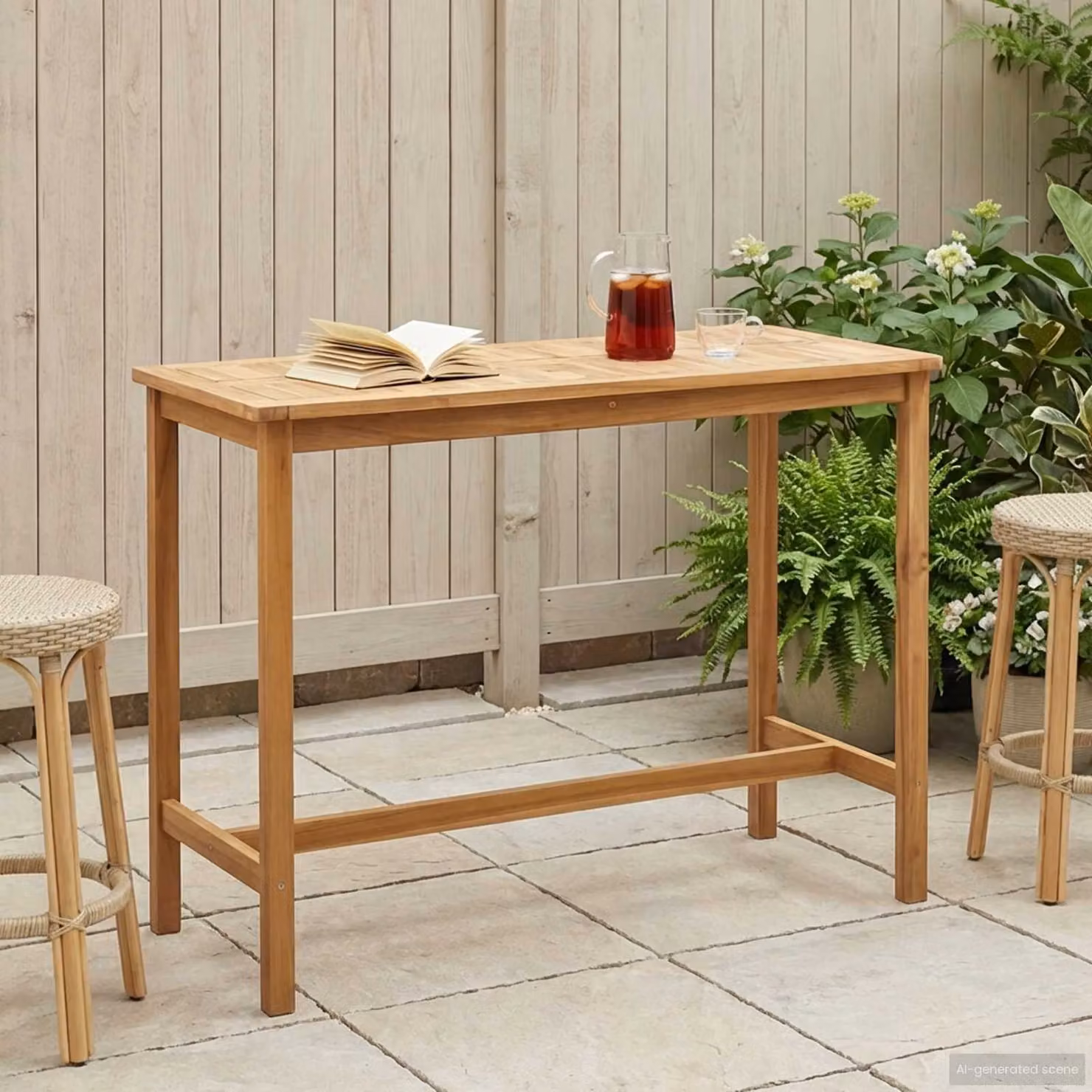vidaXL Tavolo da bar moderno in legno di teak solido, colore marrone, L 150 x P 75 x H 105 cm