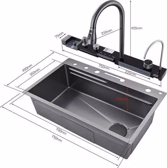 Lavello in acciaio inossidabile nero dal design moderno