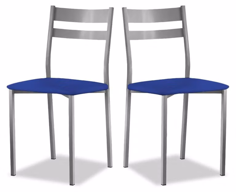 Set di 2 sedie da cucina, in metallo e Pelle finta, colore blu, altezza seduta 45 cm