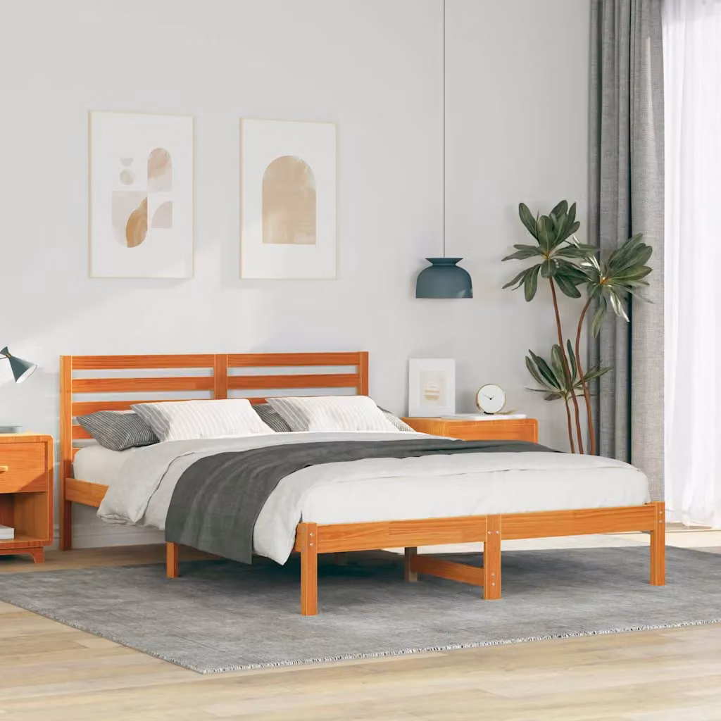 Struttura del letto in pino massello vidaXL, marrone cerato, L/P/H: 140 x 200 x 215,5 cm – 1