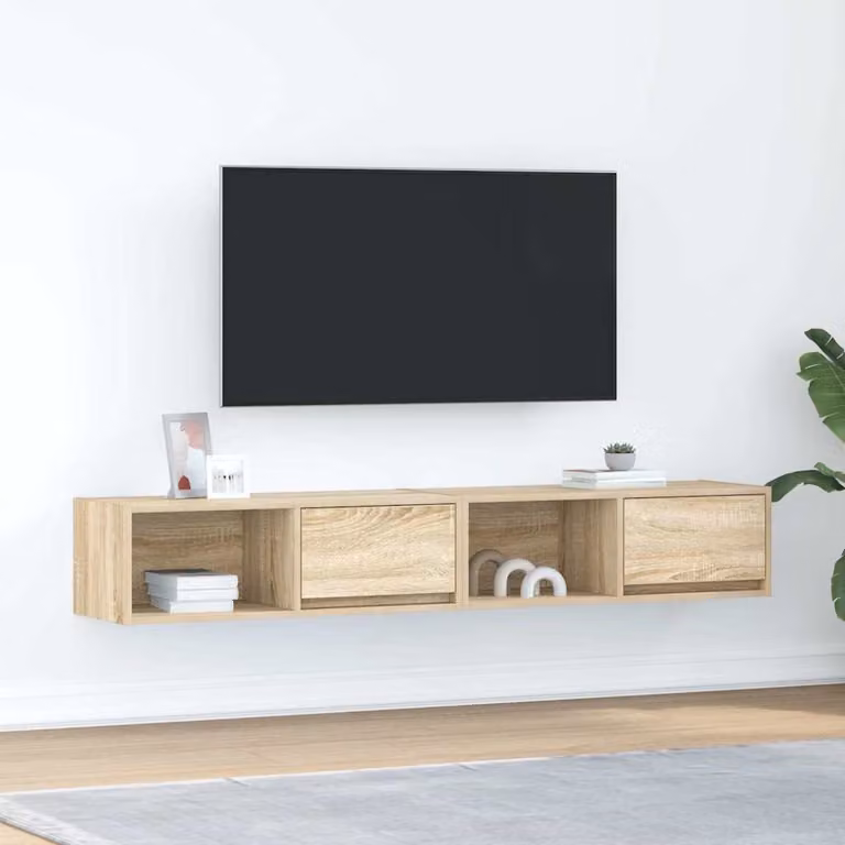 Set di 2 mobili TV vidaXL in legno multistrato color rovere sonoma, design moderno da parete, L 80 cm x P 31 cm x H 25,5 cm