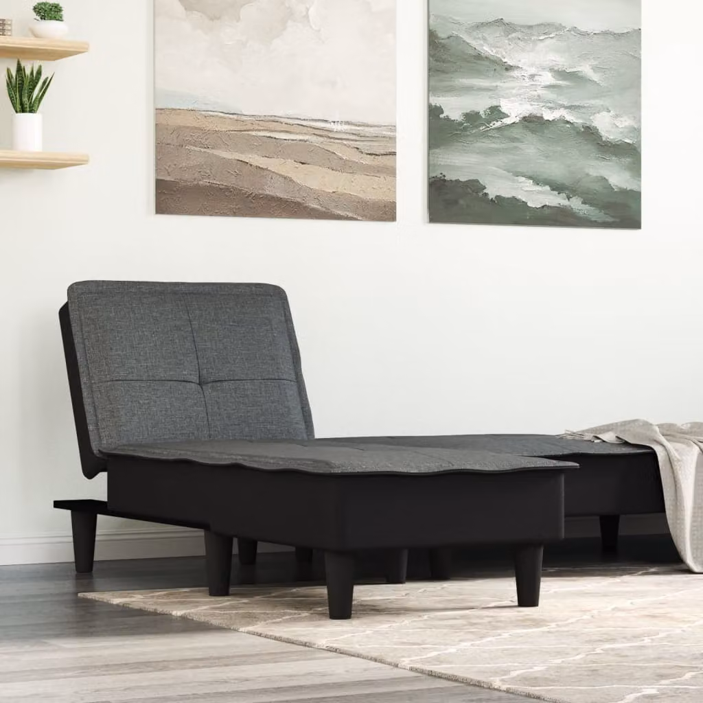 Chaise Longue moderna vidaXL in tessuto grigio con funzione letto e struttura mista L/P/H: 70 x 140 x 200 cm
