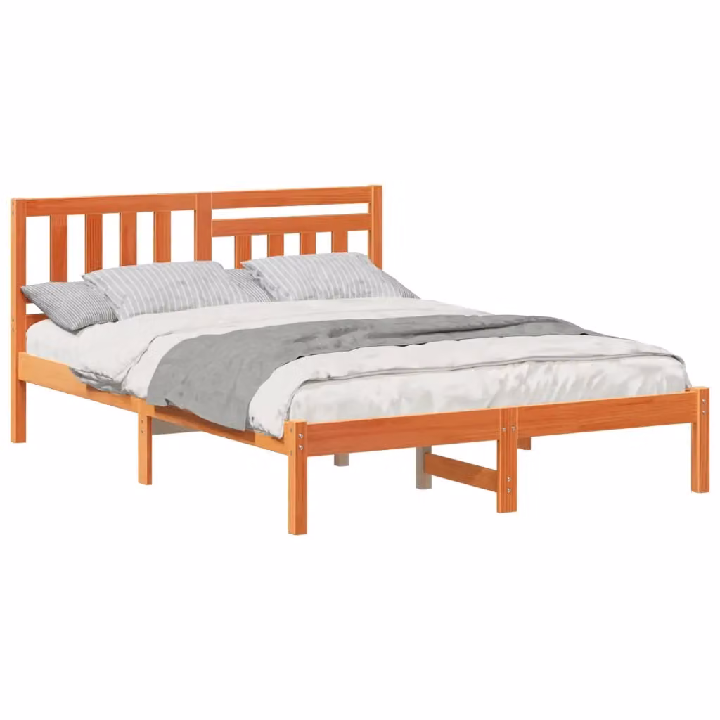 Struttura del letto con testiera in legno di pino vidaXL colore marrone L: 140,5 cm, P: 195,5 cm, H: 80,5 cm – 2
