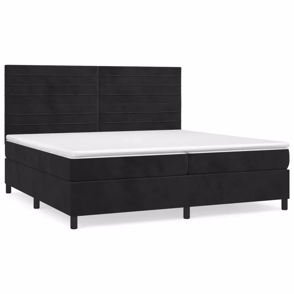 Letto Ibrido vidaXL con Giroletto a Molle e Materasso in Velluto Nero e Bianco L/P/H: 200 x 200 x 28 cm – 2
