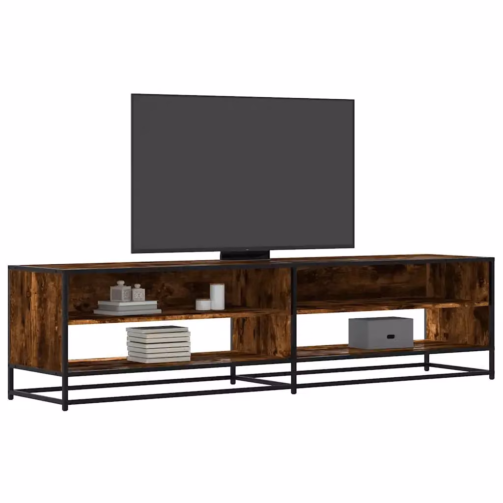 Mobile TV in stile industrial in legno e metallo color rovere fumo, L: 180,5 cm, P: 40 cm, H: 46 cm – 2