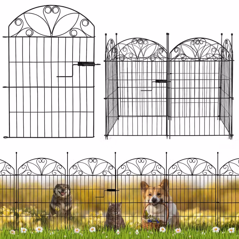 Pannello per recinzione da giardino, dimensioni 80 x 56,5 cm, confezione da 6 pezzi, metallo resistente alla ruggine, lunghezza totale 339 cm, ideale per delimitare il prato