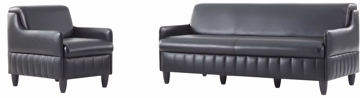 Schwarze Ledergarnitur Designer 2-Sitzer Couch Polstersessel 3tlg