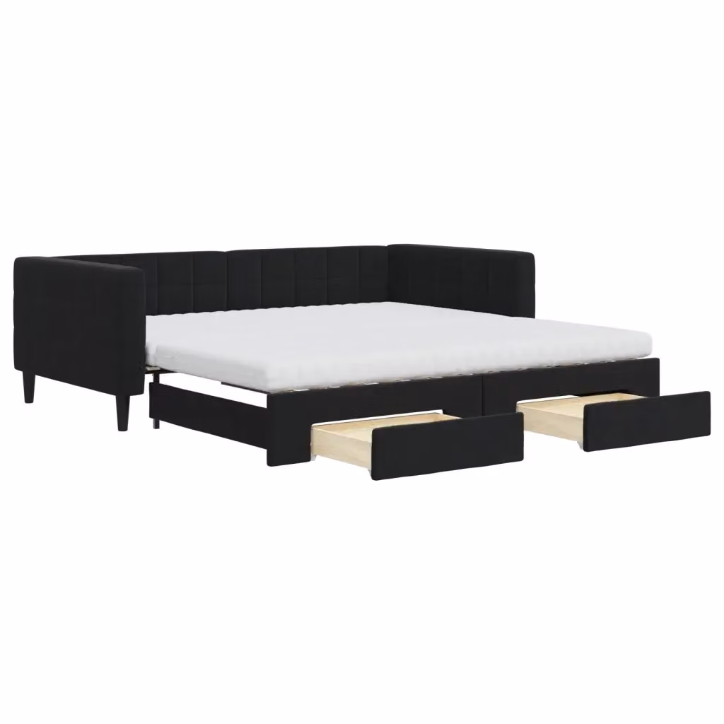 Divano Letto Estraibile vidaXL in Velluto Nero con Cassetti L/P/H: 223 x 100 x 68 cm – 2