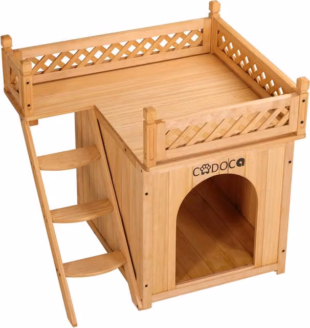 Cuccia per gatti Cadoca in legno a 2 piani, colore marrone, L 53,5 cm x P 54,5 cm x H 64,5 cm – 1