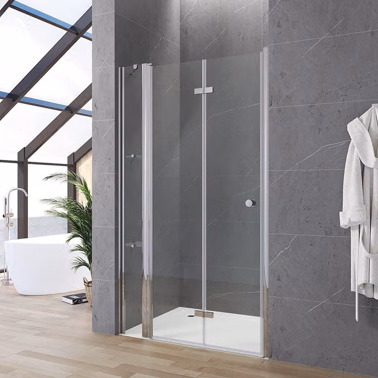 Cabina doccia in robusto vetro di sicurezza ESG Porta a nicchia trasparente a soffietto Schermo doccia a battente Porta a soffietto su parte fissa 140 x 187 cm con ripiani doccia