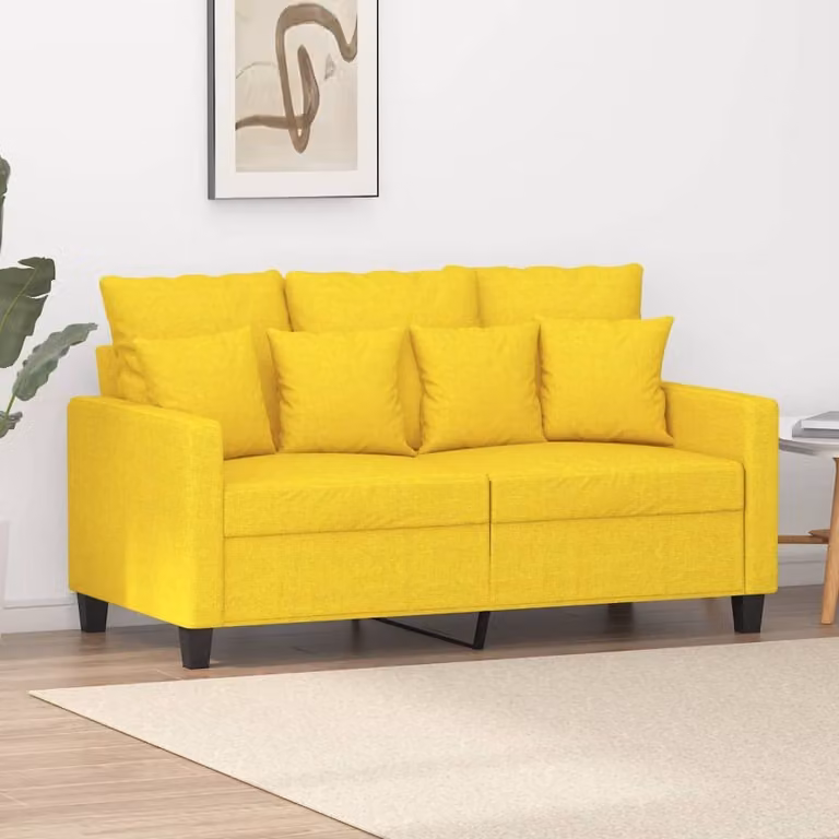 Divano a due posti, colore giallo chiaro, 120 cm, rivestito in tessuto