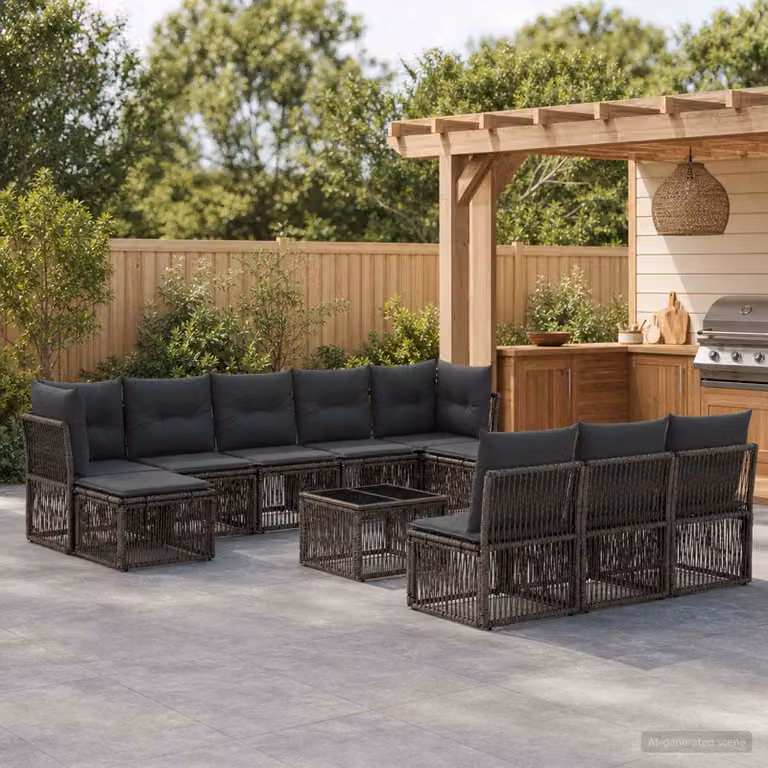 Set Divano da Giardino vidaXL 11 pz Grigio in Polyrattan con Cuscini e Tavolino da Caffè