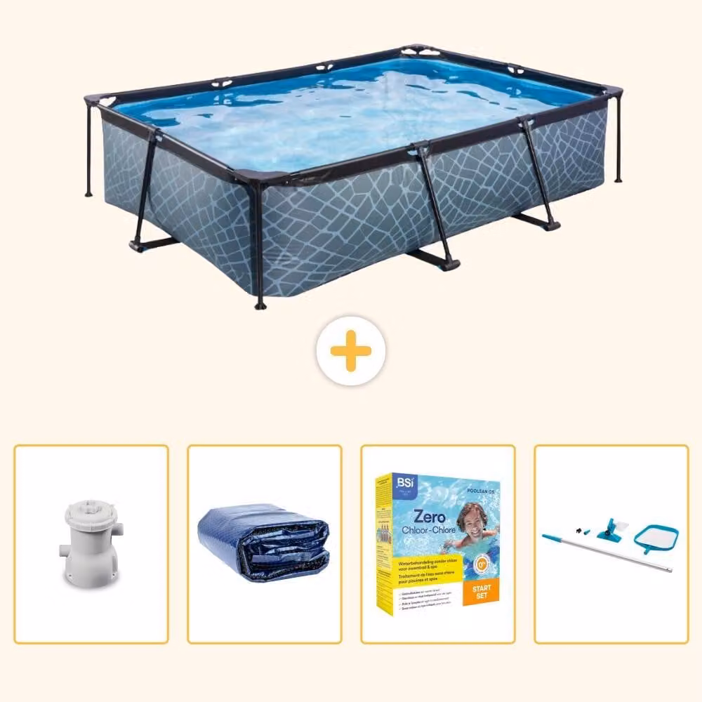 Piscina fuori terra rettangolare - aspetto pietra - 300x200x65 cm - 5 pezzi - SCB14