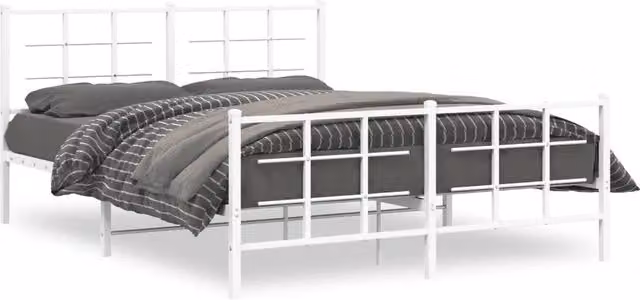 Letto matrimoniale Design In con testiera e pediera in metallo bianco L/P/H: 150 x 200 x 90 cm