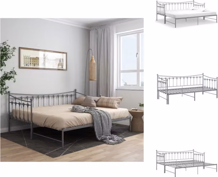 vidaXL Divano letto allungabile in metallo grigio 90x200 cm - Letti e reti