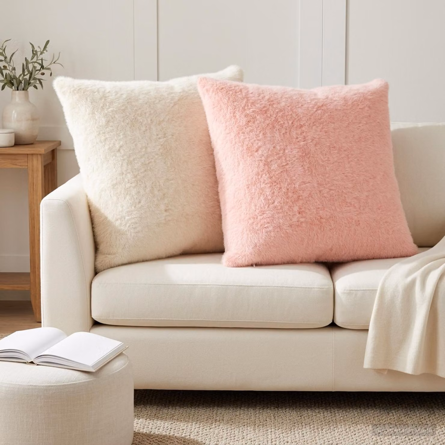 Set di 2 federe vidaXL HEERLEN rosa in pelliccia sintetica, L 70 cm x P 70 cm