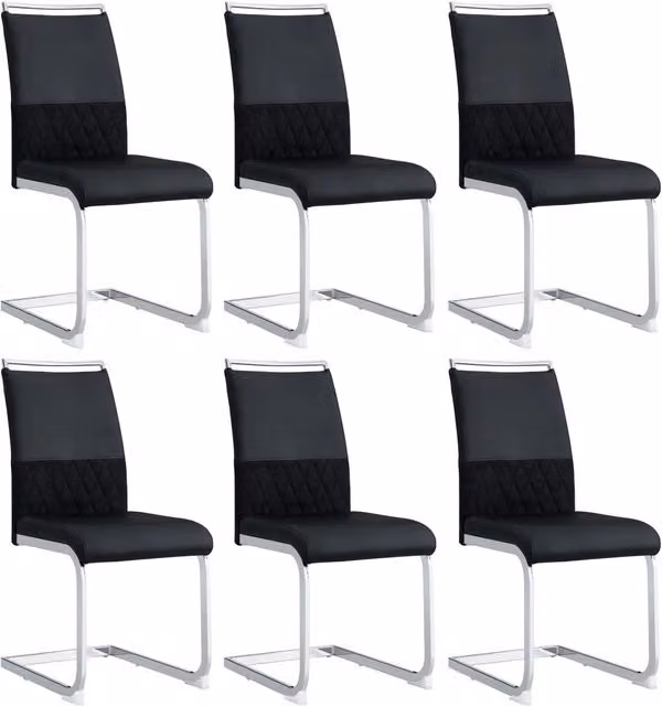 Set di 6 sedie da pranzo moderne con schienale in PU e lino nero, seduta imbottita ergonomica con strisce trasversali
