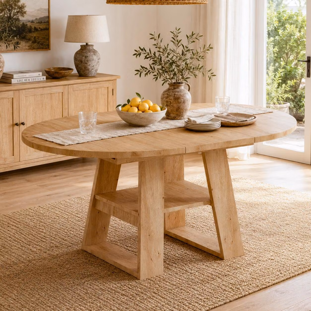 STILVORA: Tavolo allungabile con spazio contenitivo e ripiani, tavolo da pranzo 110/150 x 110 cm per 4-6 persone, tavolo rotondo con finitura effetto legno di quercia