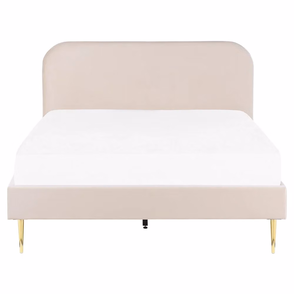 Letto Beliani in velluto beige con gambe dorate e cassettiera, design minimalista, L/P/H: 160 x 200 x 109 cm – 2