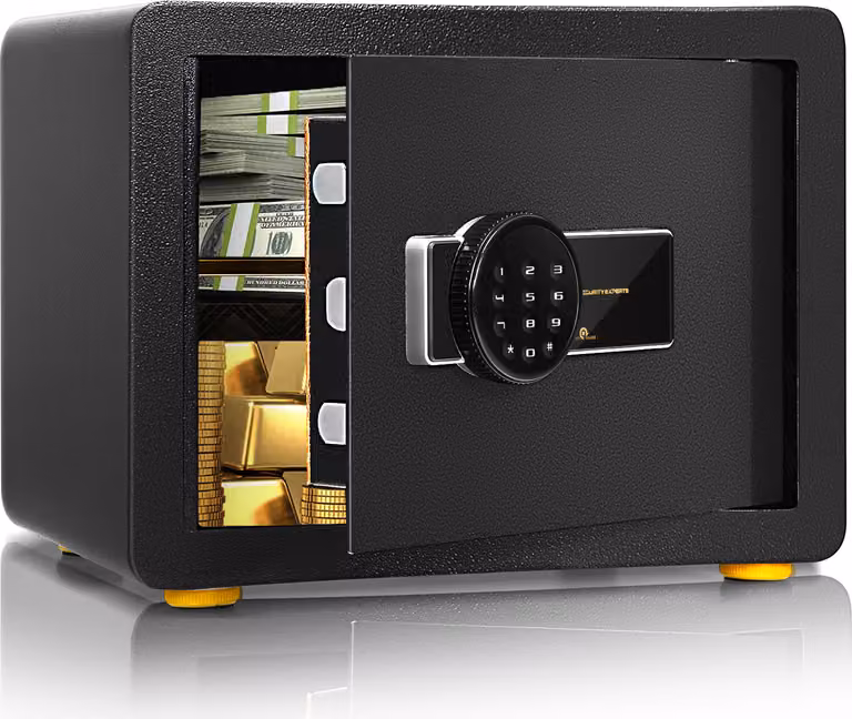 Cassaforte COSTWAY con tastiera digitale, incl. 2 chiavi di emergenza, con ripiano estraibile e sistema di allarme sensibile, per la protezione di denaro, gioielli, armi e documenti