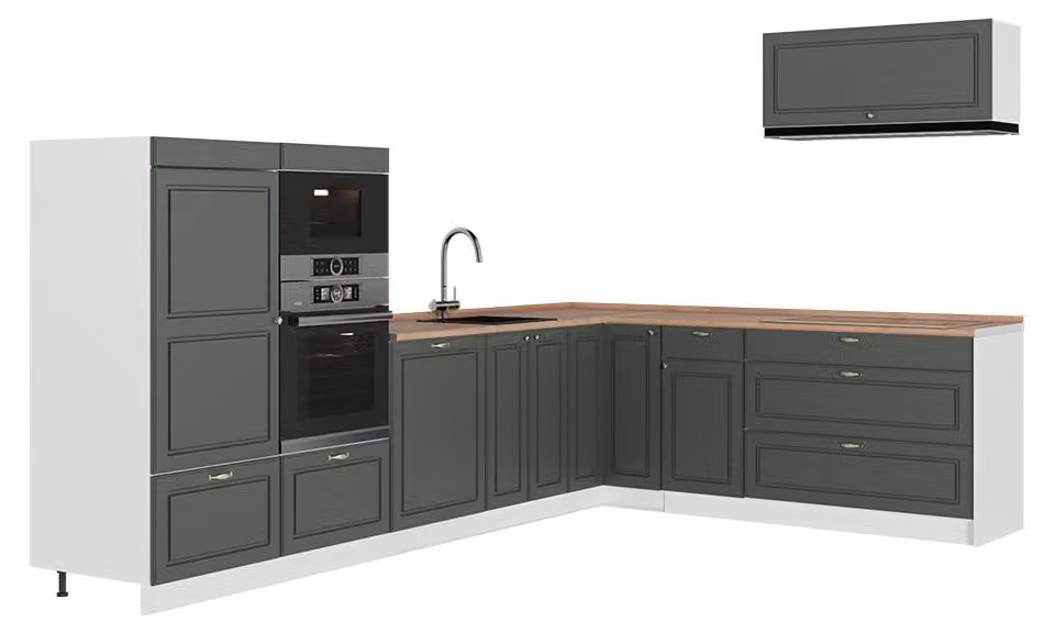 Cucina angolare completa Vicco Fame-Line Verde-oro rustico/Bianco 327 x 227 cm, PL Rovere, Model 64425