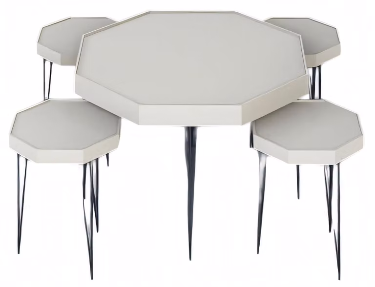 Eleganter weißer Holz-Couchtisch mit Beistelltischen im modernen Stil
