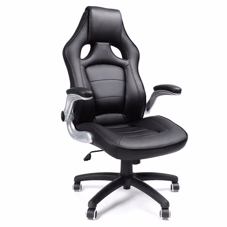 SONGMICS Sedia da ufficio con 2 ruote di ricambio, poltrona da ufficio, sedile sportivo in ecopelle e poliuretano, braccioli regolabili, colore nero, modello OBG62B