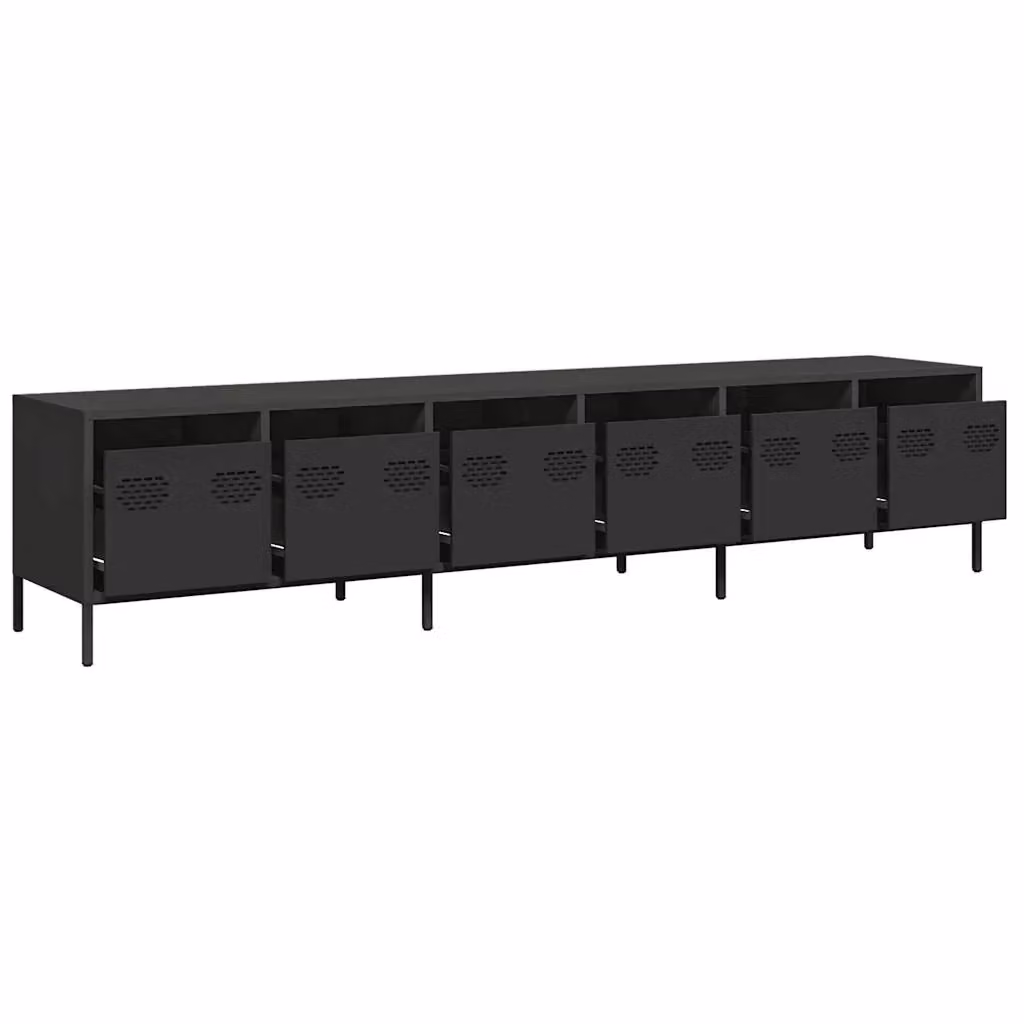 Mobile porta TV moderno HELLOSHOP26 in metallo nero opaco con ampio spazio contenitivo L: 202 cm, P: 39 cm, H: 43,5 cm – 2