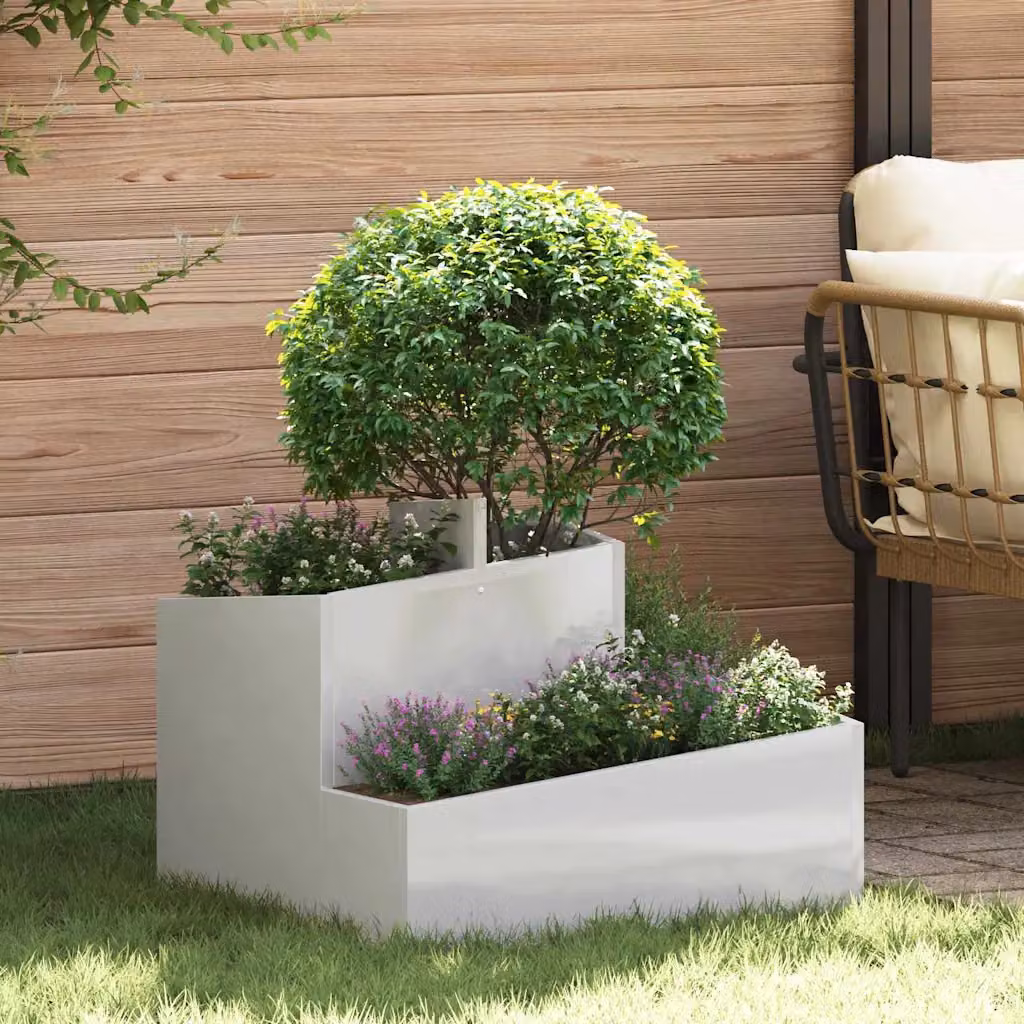 Vaso da giardino quadrato moderno vidaXL Argento e Bianco L/P/H: 60 x 60 x 50 cm