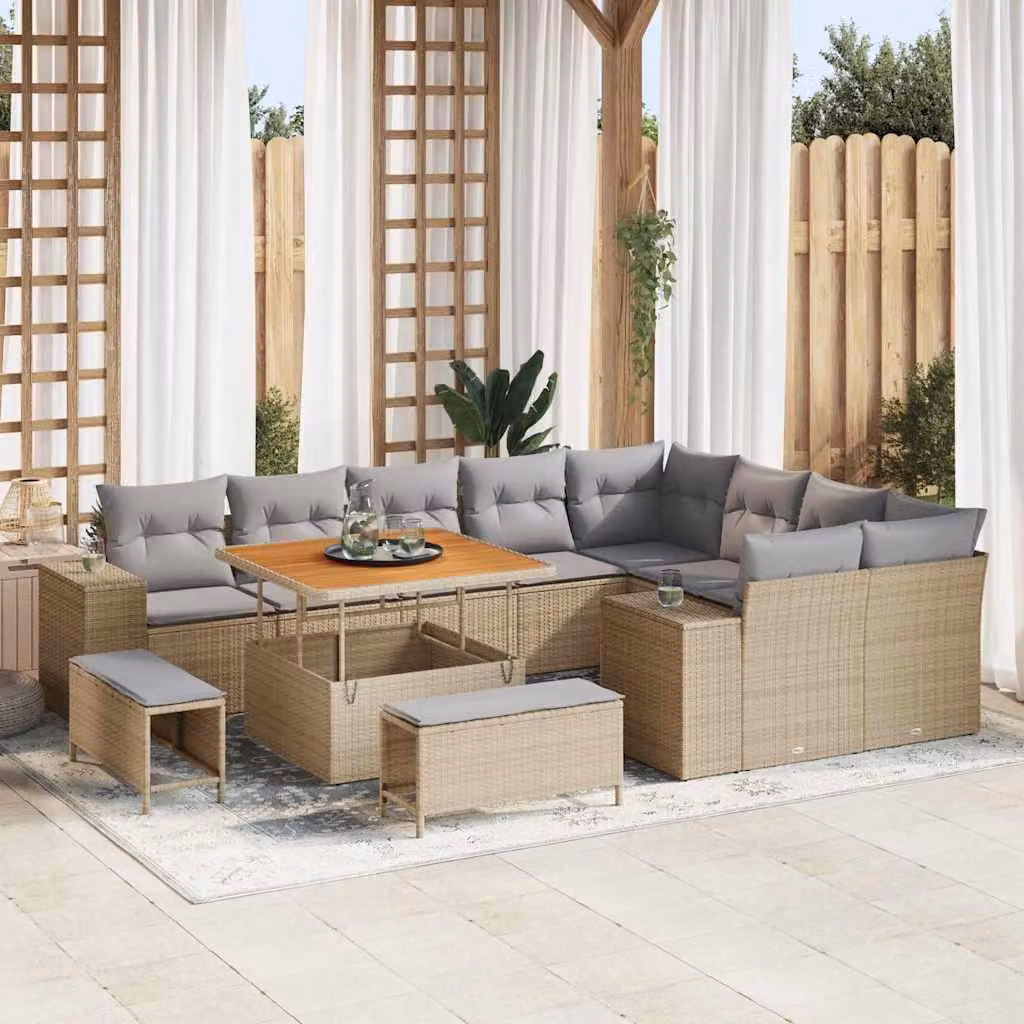 Maison Exclusive - Set di divani da giardino, 12 pezzi, color beige, in rattan sintetico