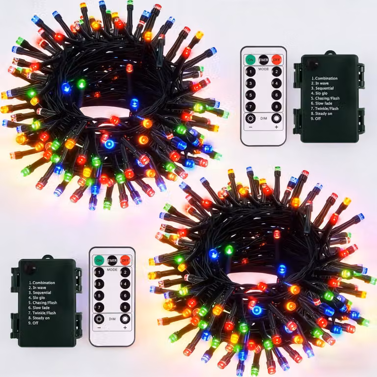 Catena luminosa, confezione da 2, 50 LED, 5 metri, con telecomando, timer, 8 modalità, multicolore
