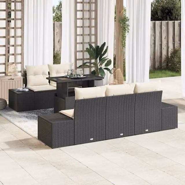 Set Divano da Giardino 6 pz Nero e Crema 3357830