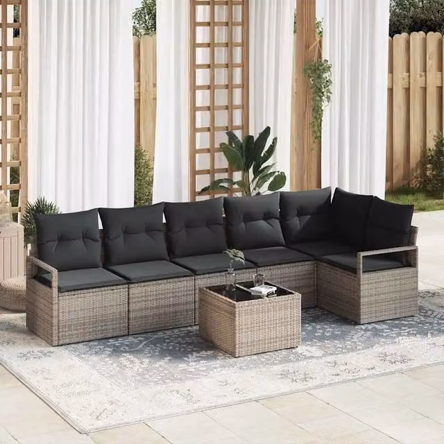 Set di divani 7 pz Grigio polyrattan 3346409