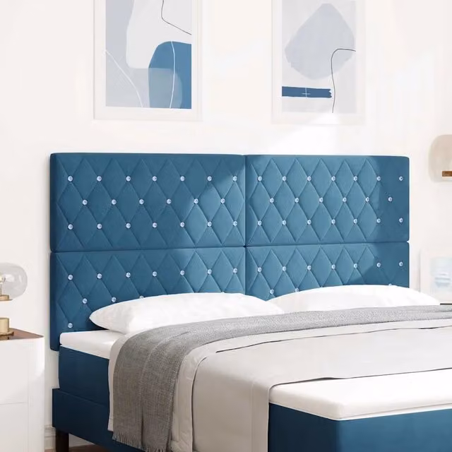 Testiera per letto con illuminazione LED integrata vidaXL in velluto blu, Larghezza: 180 cm