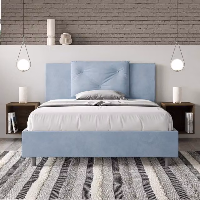 Letto imbottito con contenitore Ityhome Appia in microfibra azzurro L: 130 cm, P: 190 cm, H: 145 cm – 1