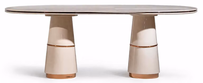 Tavolo da pranzo ovale color beige, grande tavolo in legno, tavolo di design, mobili per la sala da pranzo
