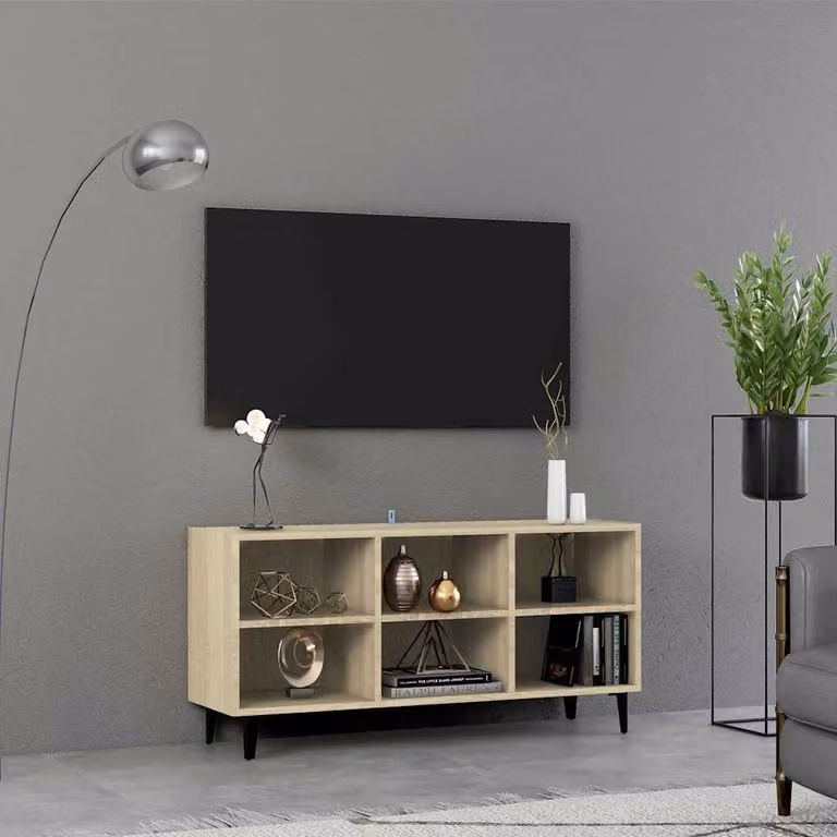 Mobile TV vidaXL in stile industriale con gambe in metallo, Rovere Sonoma e marrone, L 103,5 cm x P 30 cm x H 50 cm