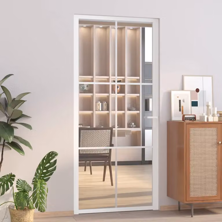 Porta interna moderna vidaXL in alluminio e vetro trasparente, bianca, L: 93 cm, H: 201,5 cm
