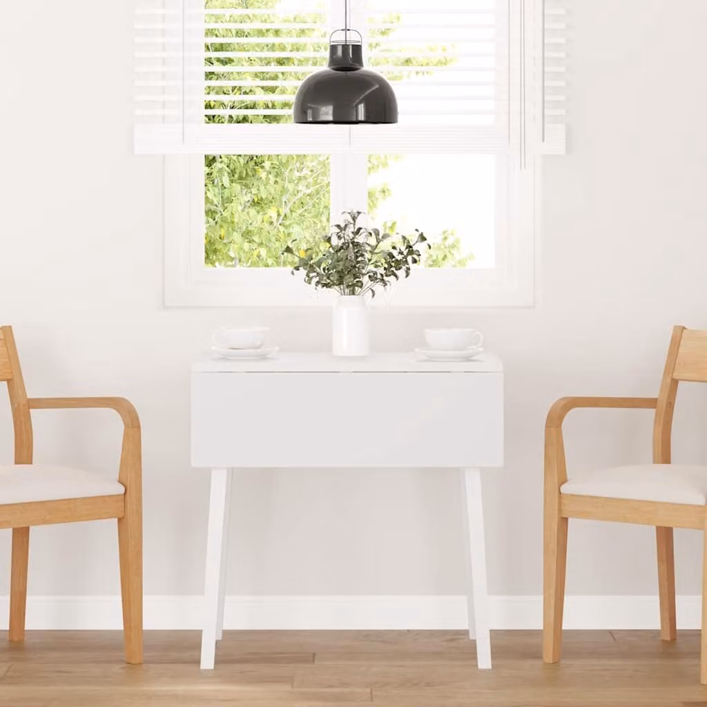vidaXL Tavolo da Pranzo Moderno in Legno di Hevea Bianco con Piano Ribaltabile L/P/H: 90 x 75 x 45 cm