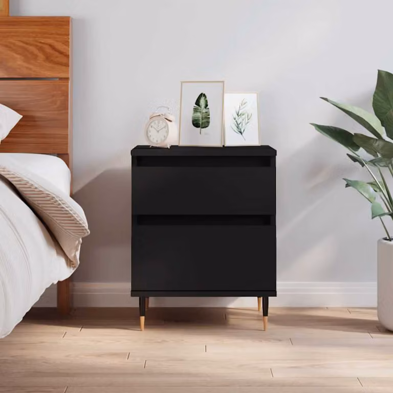 vidaXL Comodino Moderno Nero in Legno e Metallo da Appendere alla Parete L: 40 cm, P: 35 cm, H: 50 cm
