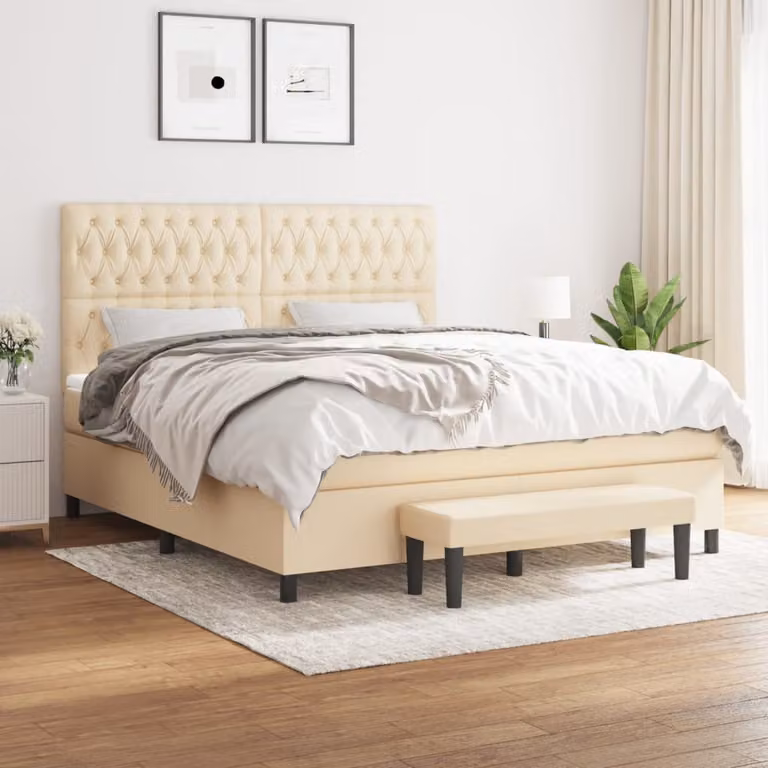 vidaXL Giroletto a Molle Ibrido con Materasso in Tessuto Beige e Bianco L/P: 180 x 200 cm
