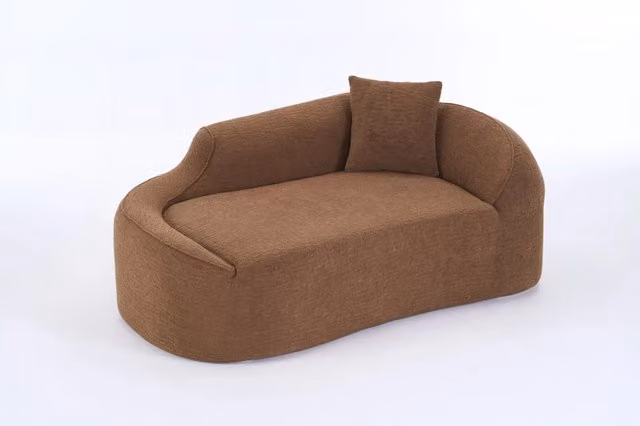 Divano letto chaise longue in chenille; 2 posti; senza montaggio; caramello con 1 cuscino