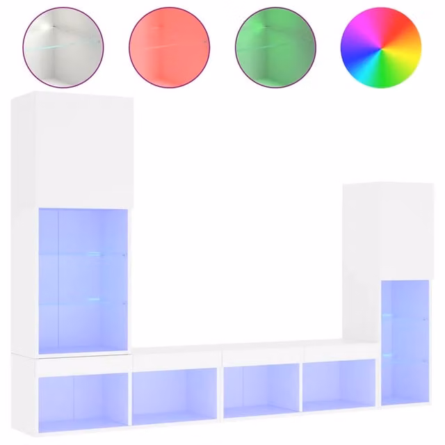 Mobili TV a Muro con LED 4pz | Armadietto TV | Mobile Porta TV Bianchi in Legno Multistrato