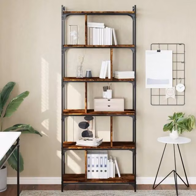 Libreria-Scaffale per Libri-Mobile di Stoccaggio Rovere Fumo 6 Ripiani 76x32x192 cm Legno Multistrato