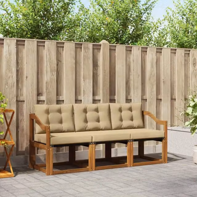 Set di divani da esterno vidaXL in legno di acacia e tessuto beige con cuscini inclusi – 1